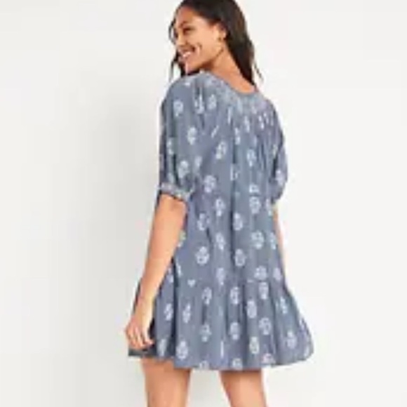 ⭐️Old Navy,Iconic Puff-Sleeve,Smocked Embroidered,Tiered,Mini Swing-Dress,Size M - Picture 5 of 15